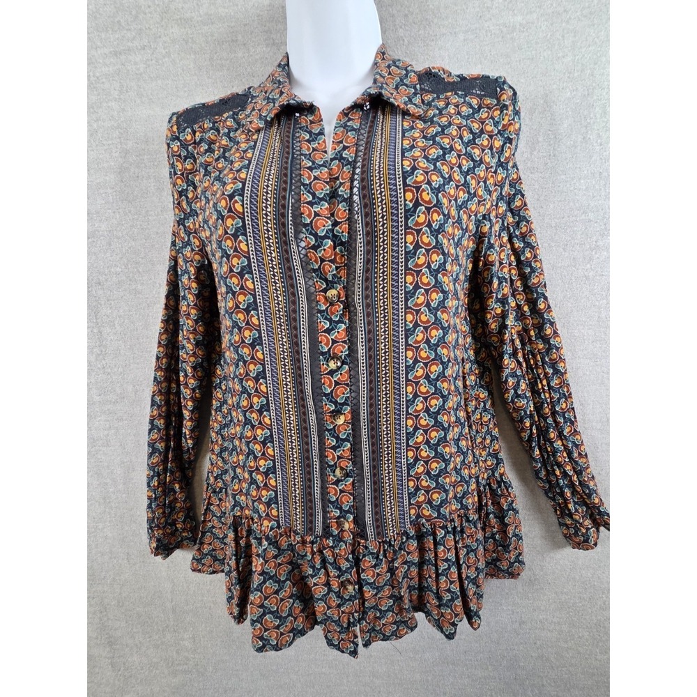 MAEVE Anthropologie US 4 Flounced Peasant Top Janie Blouse Floral Button Boho